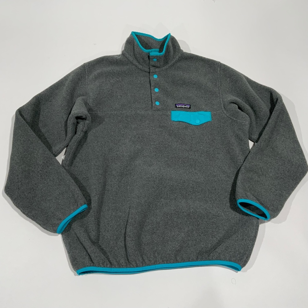 Patagonia Gray Fleece Pullover with Teal Trim